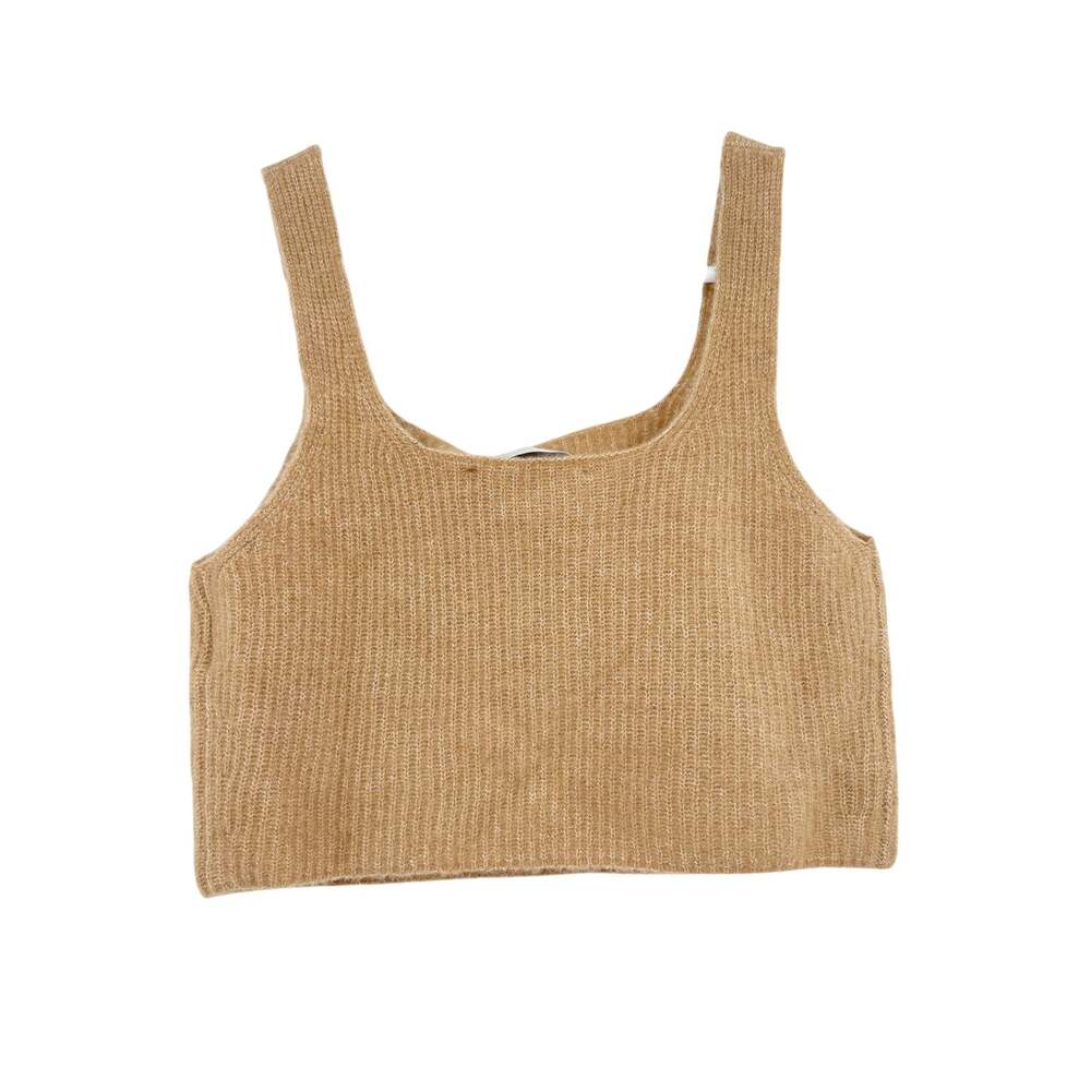 EVERLANE Crop Top Size S Camel Tan Stretch Wool Yak Knit Soft NEW - Picture 9 of 10